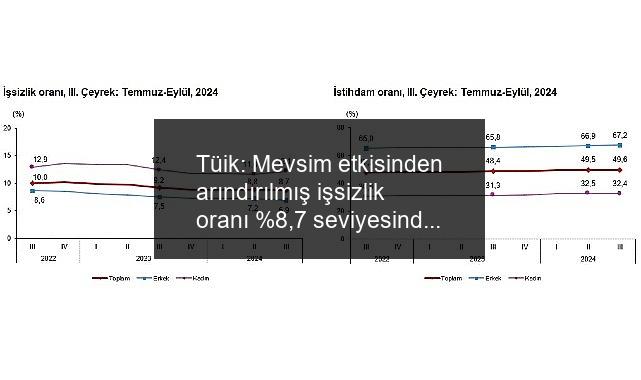 Tüik: Mevsim etkisinden arındırılmış işsizlik oranı %8,7 seviyesinde gerçekleşti